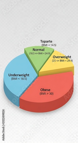 Pie chart illustrating BMI categories underweight, normal, overweight, obese