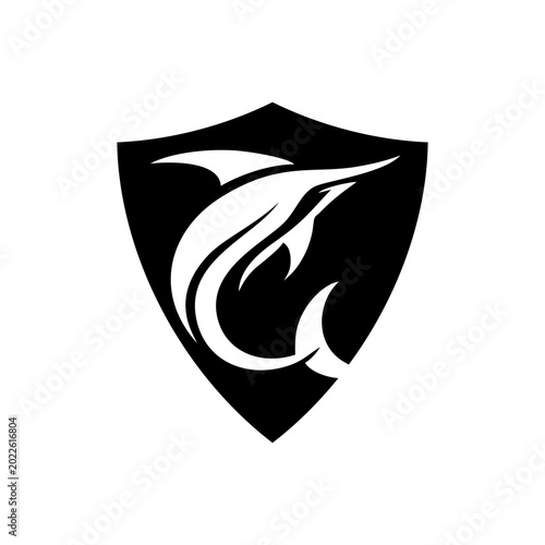 Set of marlin fish shield emblems in sport style. Perfect for team logo, fishing club, branding and merchandise design.