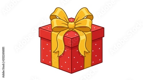 A vibrant red gift box adorned with gold ribbon and bow presents as a symbol of luxury and celebration on a neutral background.