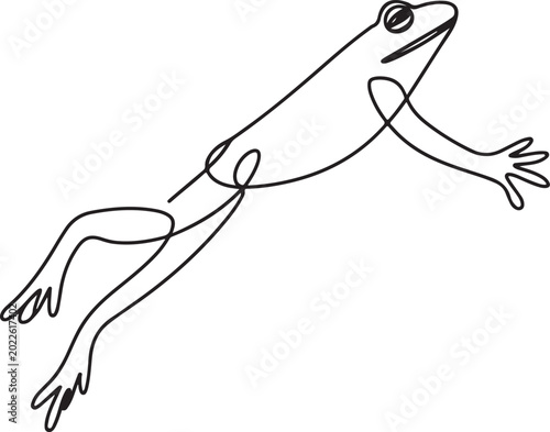 Foto Elegant single line drawing of a frog in mid-leap, showcasing its dynamic postur