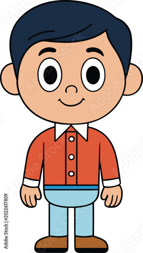 Cute cartoon boy with red shirt and blue pants