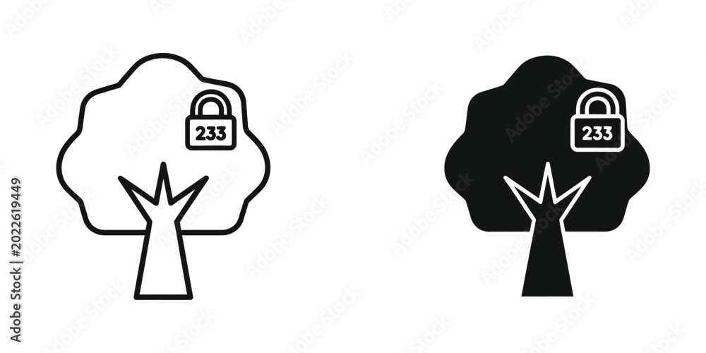 Locked tree icons with number 233 in outline and solid styles