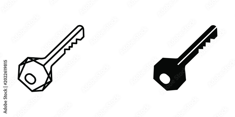Naklejka premium Simple black and white outline key icon with zigzag bow