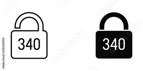Fotografija Locked padlock icons with number 340 in open and closed style