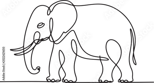 Foto Elegant one-line drawing of a majestic African elephant, capturing its iconic si