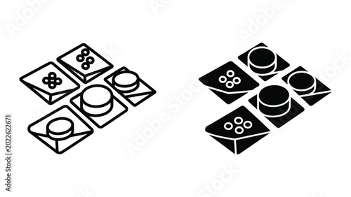 Cuadro en lienzo Isometric game pieces with dots and circles on abstract background