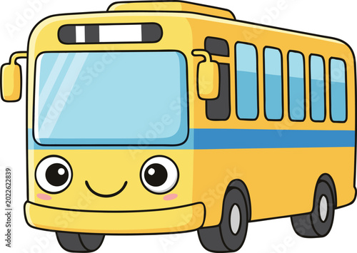 Schilderij op canvas Cute colorful kids bus character vector illustration isolated on white backgroun