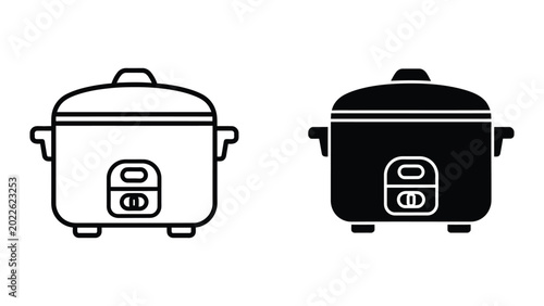 Fotografía Black and white rice cooker vector icons side by side