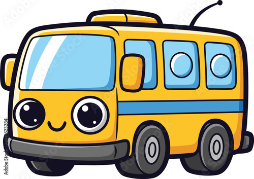Foto Cute colorful kids bus character vector illustration isolated on white backgroun