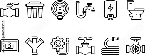 Obraz na plátně Professional Plumbing and Industrial Utility Icon Set for Water Filtration, HVAC