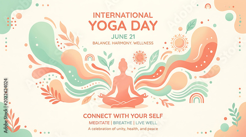 International yoga day connect with your self colorful abstract design, abstract