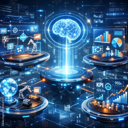 Futuristic Digital Brain and Data Visualization in Modern Technology.