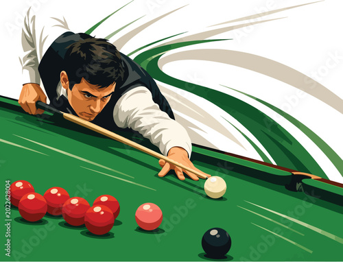 Photos Man playing billiards aiming to hit ball pool snooker