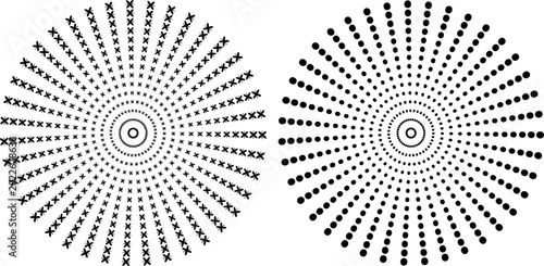 Schilderij op canvas A pair of symmetrical circular patterns composed of radial dots and asterisk-like motifs