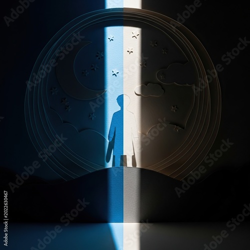 Silhouette of a Person Standing in a Beam of Light.