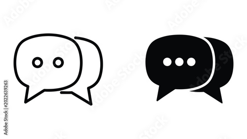 Quadro su tela Black and white speech bubble chat icons set