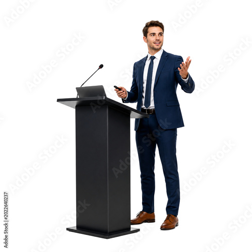 Businessman, speaker, presentation, conference, professional, podium, communication, public speaking, corporate, event, leadership, motivation isolated PNG with Transparent Background