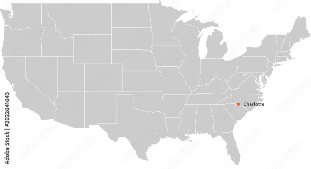 Obraz premium Charlotte City Location Pin on United States Map Silhouette