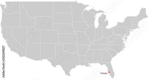 Obraz na płótnie Tampa City Location Pin on United States Map Silhouette
