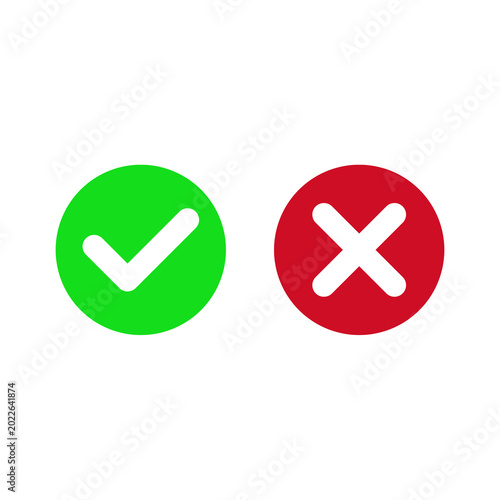 Checkmark and x mark icons green and red isolated on transparent background