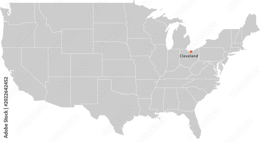 Obraz premium Cleveland City Location Pin on United States Map Silhouette