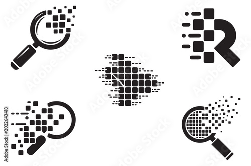 Canvastavla Collection of digital pixelated search and data icons featuring magnifying glass