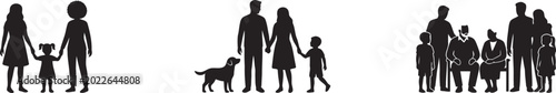 Fotografie Family silhouettes set featuring diverse family structures multi-generational group