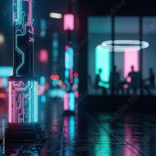 Futuristic Neon Cityscape - Technology and Modern Architecture.