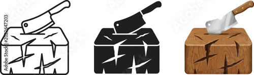 Foto Butchers cleaver and chopping block icon set featuring outline solid glyph and r