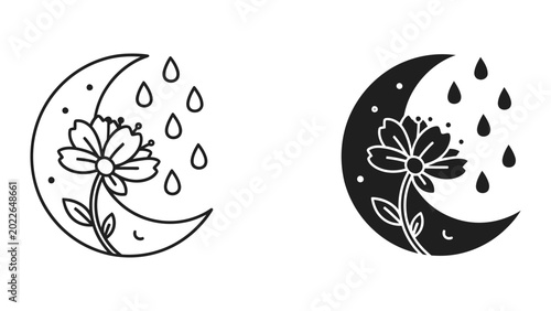 Canvastavla three stylized orchid flowers in progressive bloom flat design vector illustrati