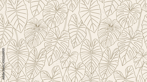Obraz na płótnie Floral Ink Drawing Botanical Hand Drawn Background Warm Tone Cream Sepia Vintage