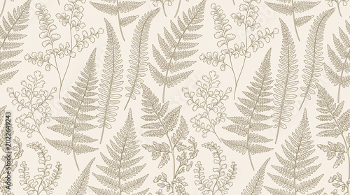 Foto Hand Drawn Ink Drawing Floral Botanical Background Warm Tone Cream Sepia Vintage