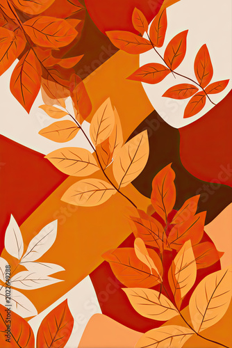 Abstract Autumn Background with Fall Leaves and Warm Geometric Shapes
