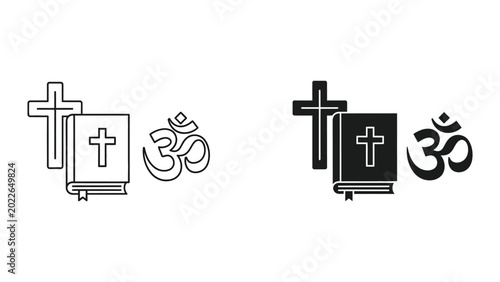 three stylized lamp posts with trees flat design vector illustration