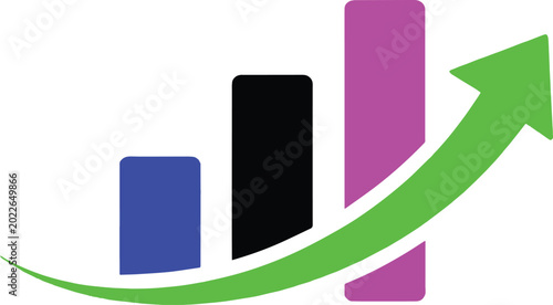 Colorful graph chart with growing green arrow trend