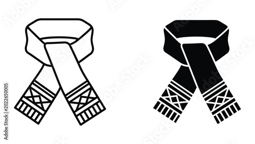 Cuadro en lienzo Black and white tie with geometric fringe scarf illustration