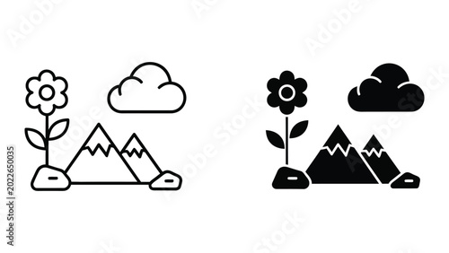 three seasonal trees flat design vector illustration with weather symbols