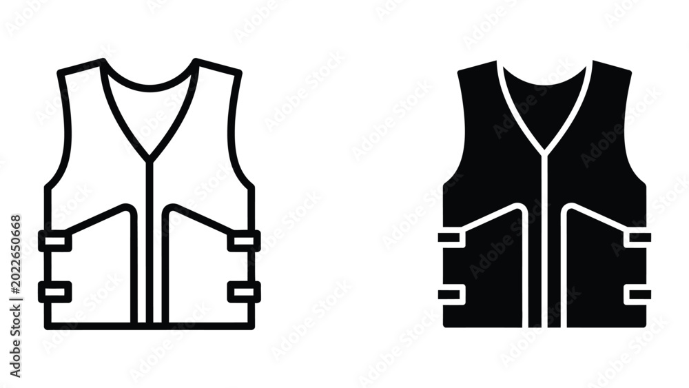 Naklejka premium Simple black and white safety vest icon with straps
