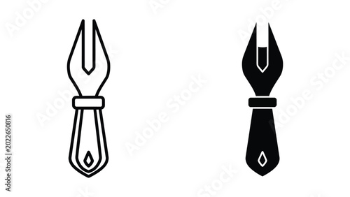 Schilderij op canvas Black and white feather pen and calligraphy nib icon set