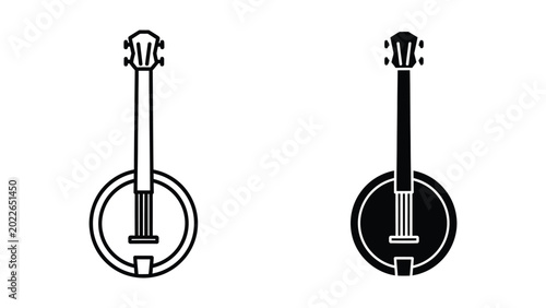 Schilderij op canvas Minimalistic banjo and guitar icon pair illustration
