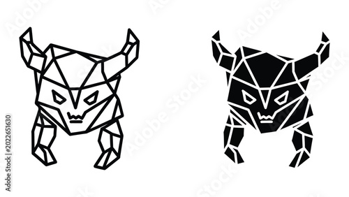 Billede på lærred Geometric stylized bull head silhouette with horns in black and white