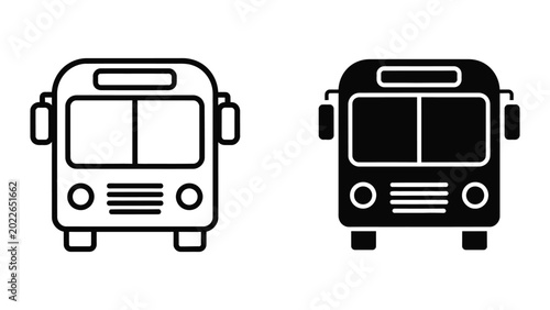 Simple black and white bus icon pair front view