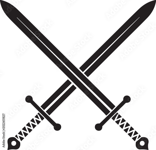 Fotografi Pair of sharp crossed swords black silhouette design.
