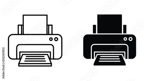 Black and white printer icon with paper tray