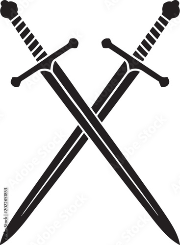 Obraz na plátně Crossed long swords with detailed hilt black silhouette.