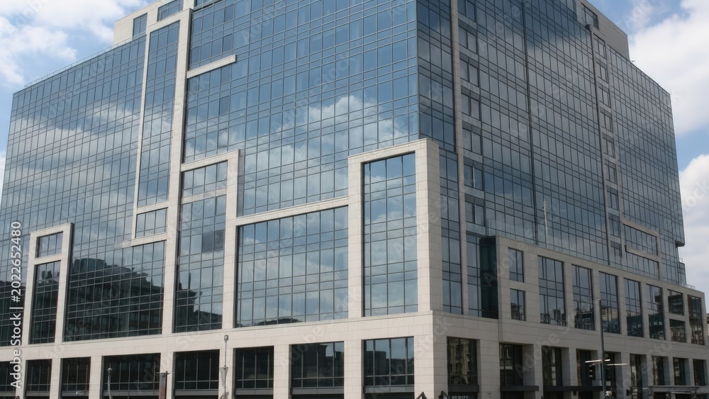 Obraz premium Modern concrete building facade with geometric window patterns