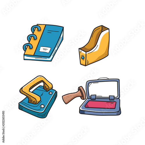 Office stuff cute doodle vector sticker collection