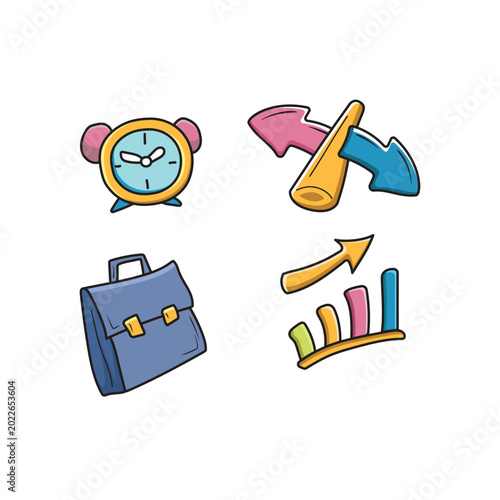 Office stuff cute doodle vector sticker collection