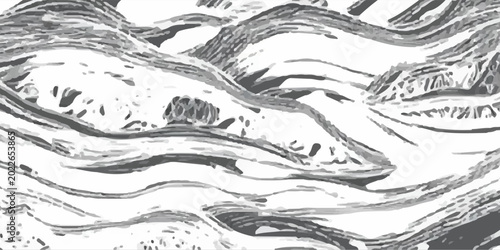 Obraz na plátně Abstract monochrome landscape with rolling hills and textured foreground