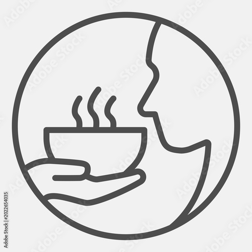 Obraz na plátně Plate of soup in hand and person face line icon, food assistance concept